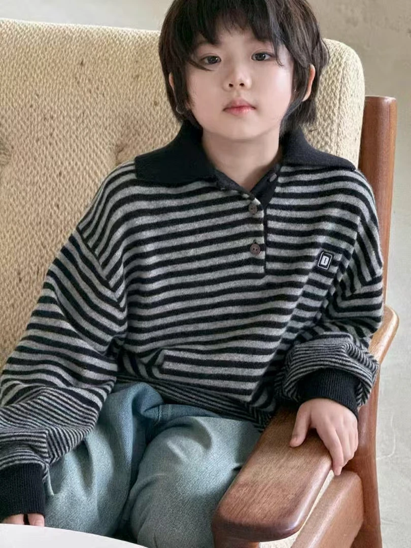 韩版儿童毛衣复古风男童秋冬加厚新款冬季宝宝针织衫翻领polo领潮