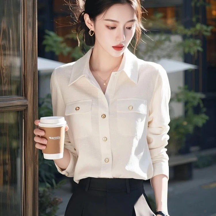 SS2960小衫法式高级超好看独特漂亮气质白色Polo领衬衫阔腿裤套装