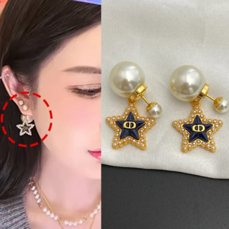 铜合金耳饰 《货号8867》韦雪同款五角星双戴珠珠耳环