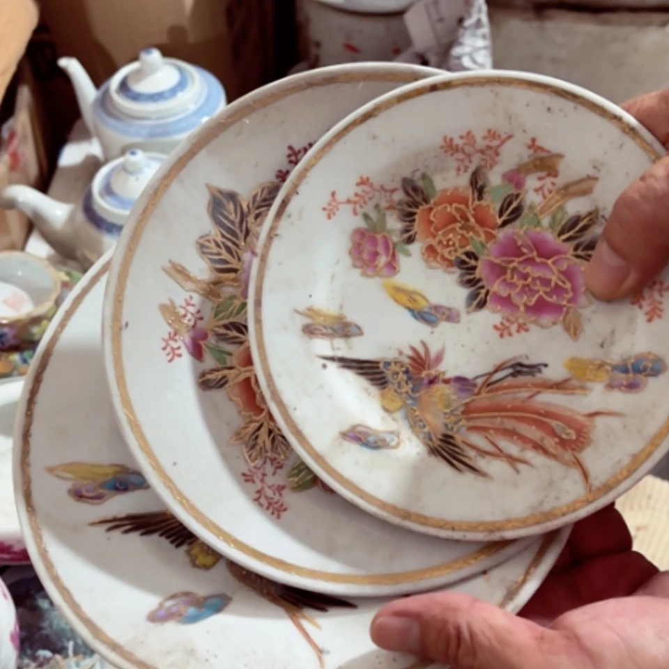 【闪购商品】紫砂盖碗真*旧花鸟盘3个