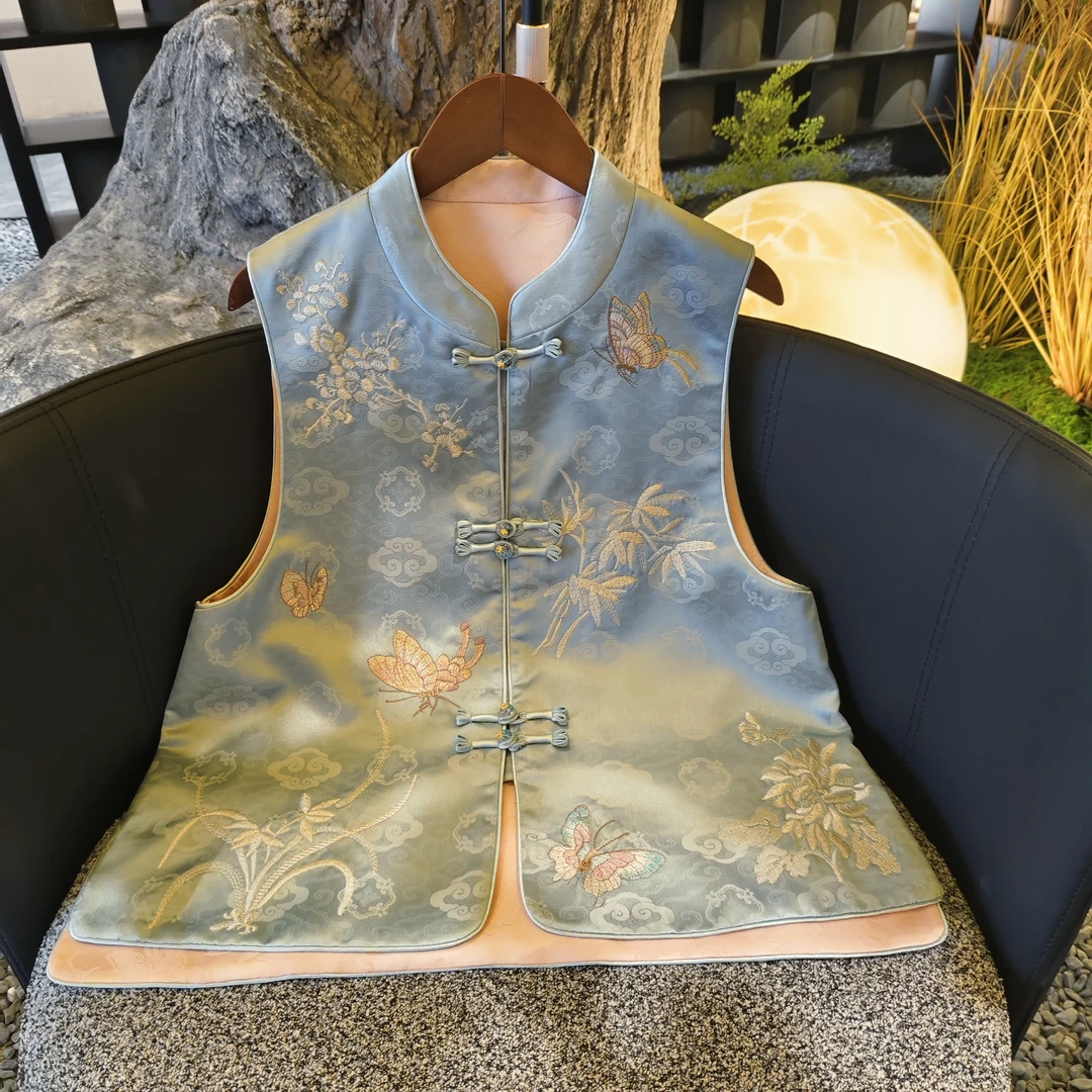 【蝶梦】2025新款春季马甲新中式宽松立领绣花双面双穿上衣马夹女