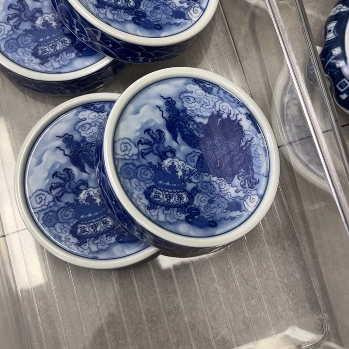 摆件陶青花腾龙盖置