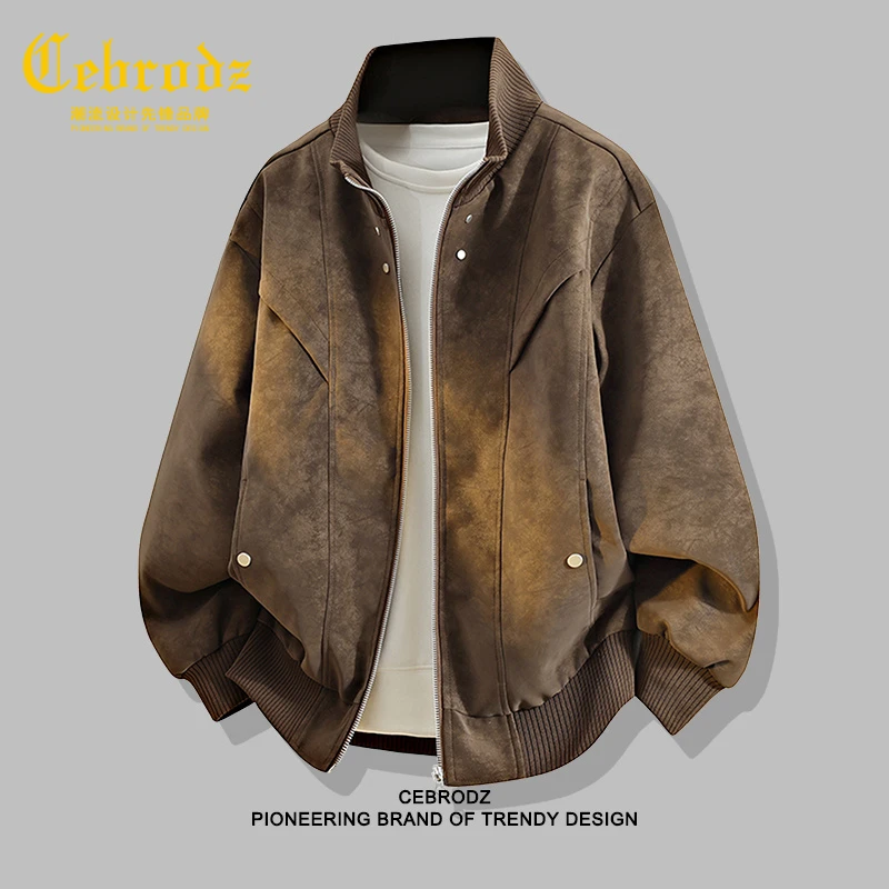 法国Cebrodz美式复古立领皮衣外套男款秋季潮牌休闲宽松PU皮夹克