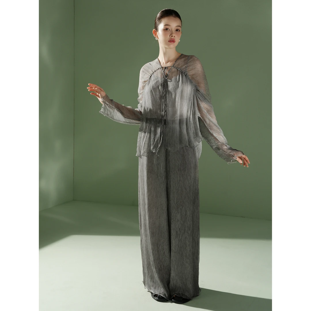 100%桑蚕丝 顺纡乔其纱|清透感上衣 宽松长裤z