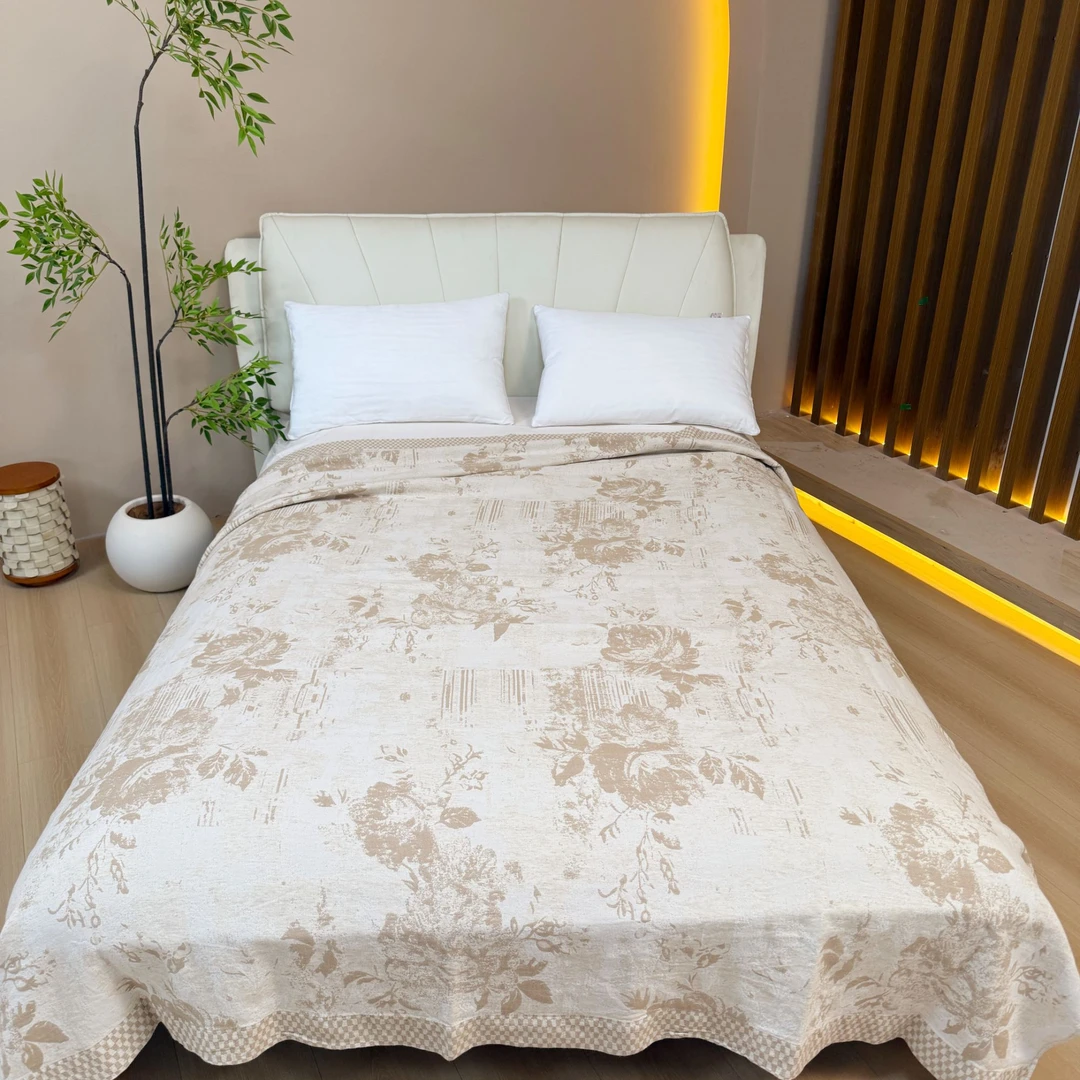 【双人床盖-痴心花-米】200*230cm高奢私人定制款床盖柔软舒适