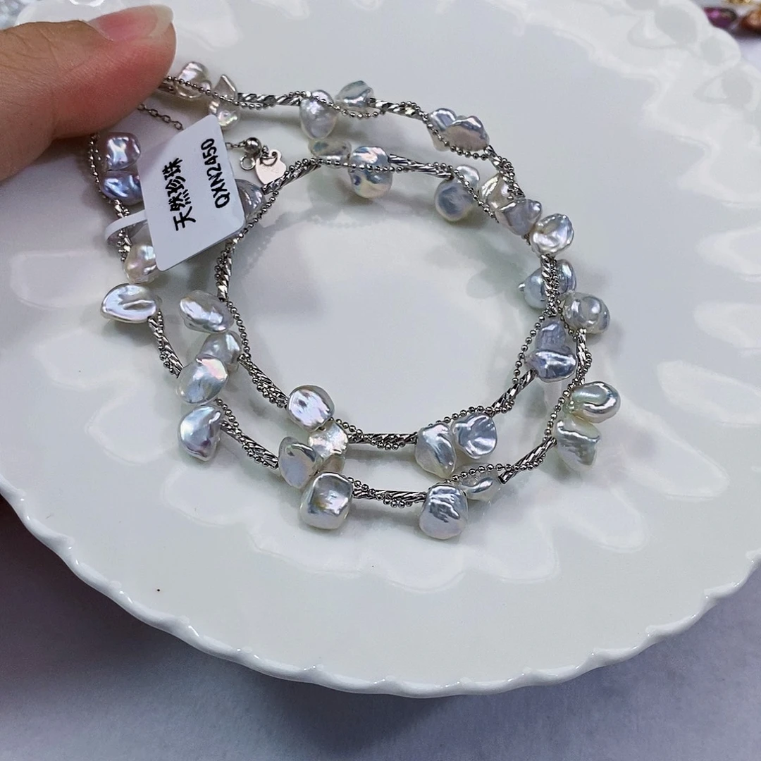 银S925镶嵌淡水珍珠淡水keshi 满天星设计款小***游
