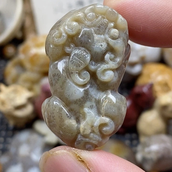 颈饰未镶嵌硅化珊瑚（珊瑚玉）有瑕 小