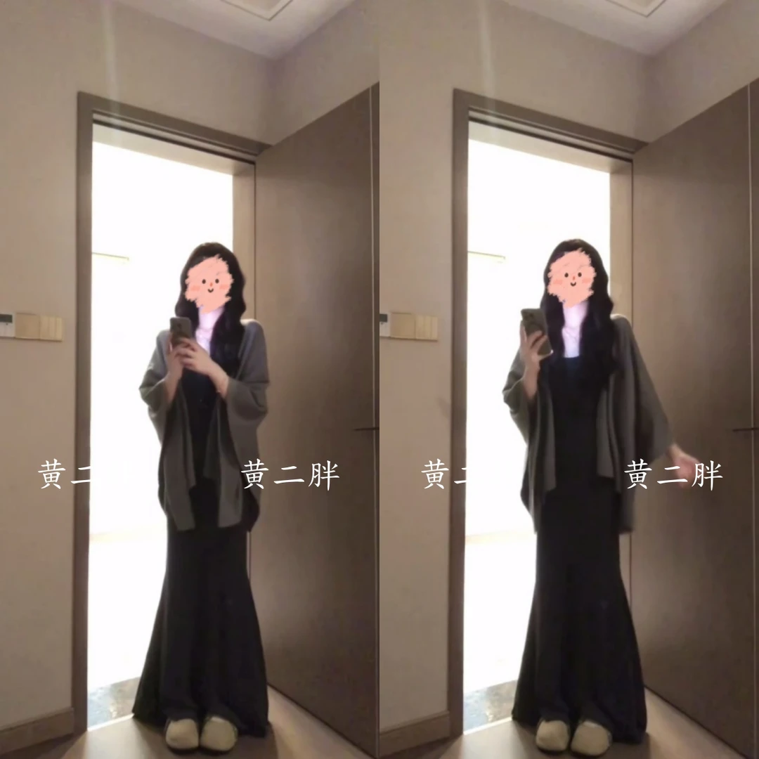 纯欲风吊带连衣裙女秋冬季韩系慵懒松弛感包臀裙加厚披肩外套套装