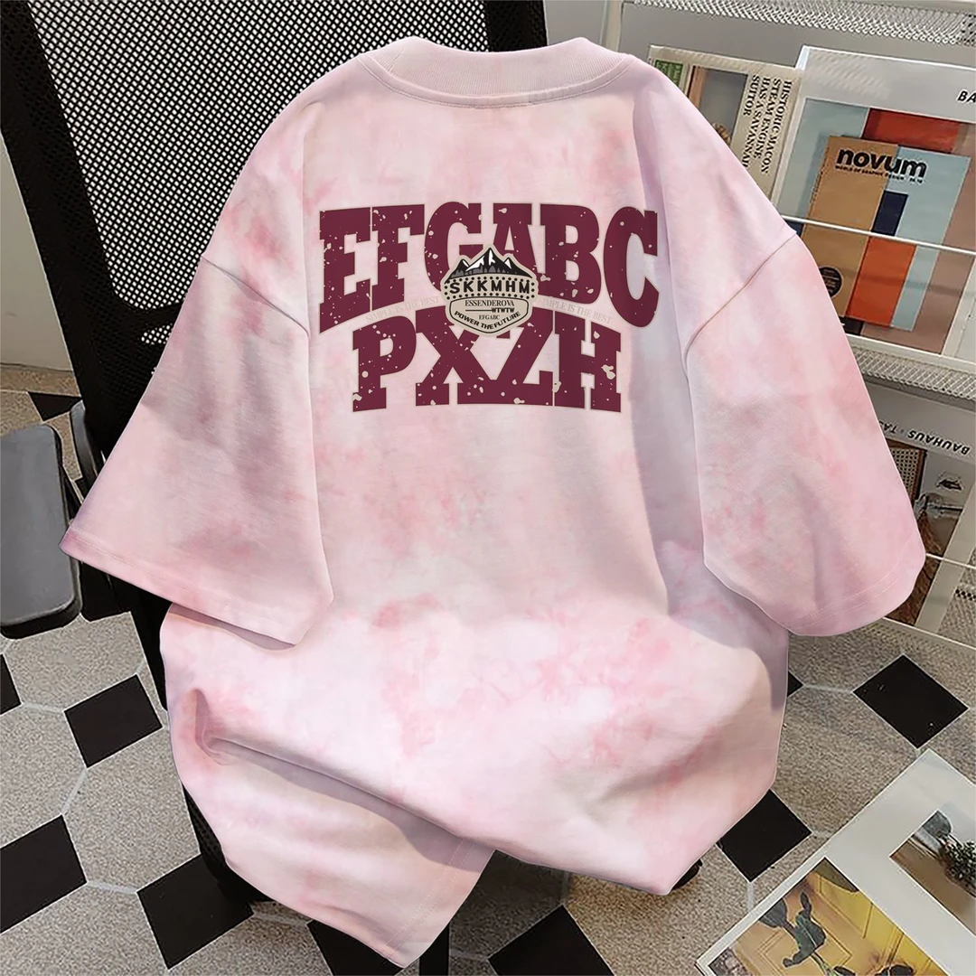 100%纯棉爆款通勤百搭扎染短袖t恤男女夏季韩版宽松圆领情侣上衣