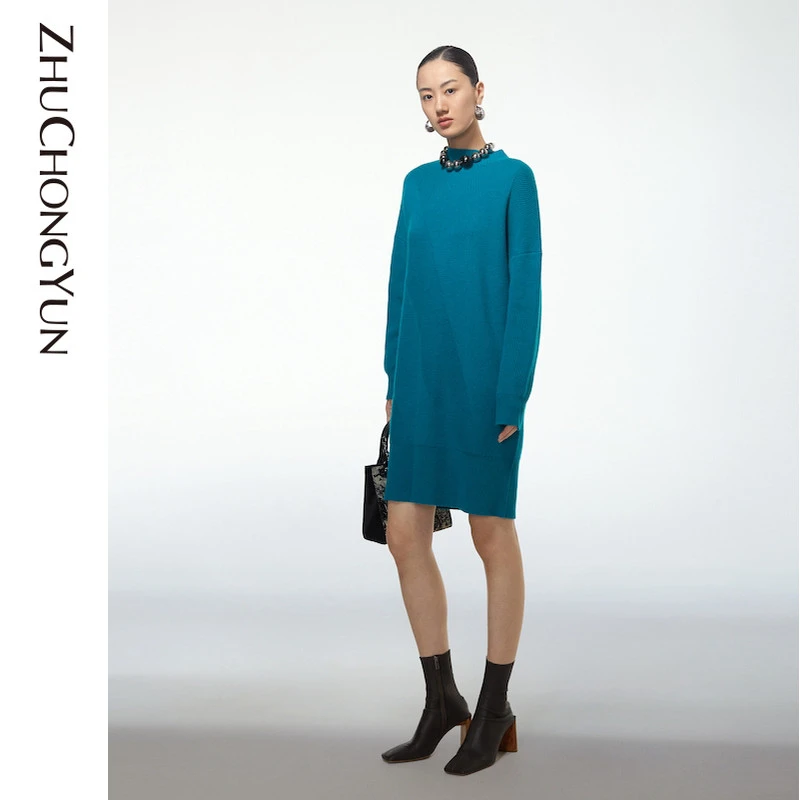 【冬姐精选】ZHUCHONGYUN大气简约羊毛混纺长款强针织上衣C1AY4838M