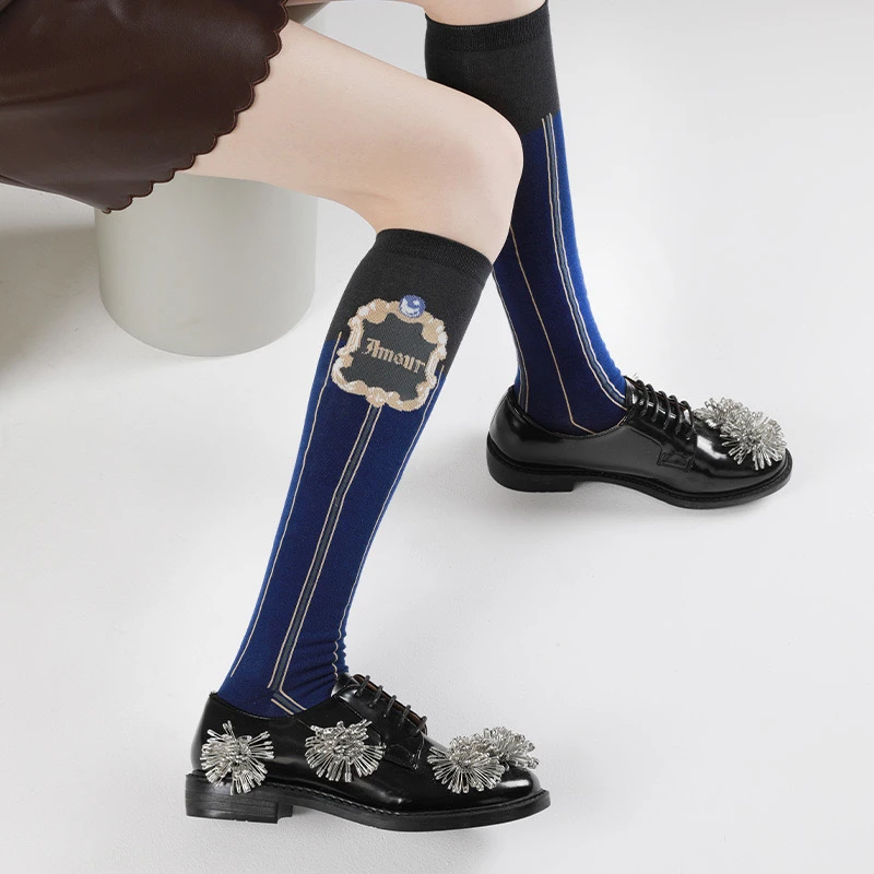 正正+小腿袜堆堆袜春秋原创新款花朵小腿袜简约时尚个性长袜过膝