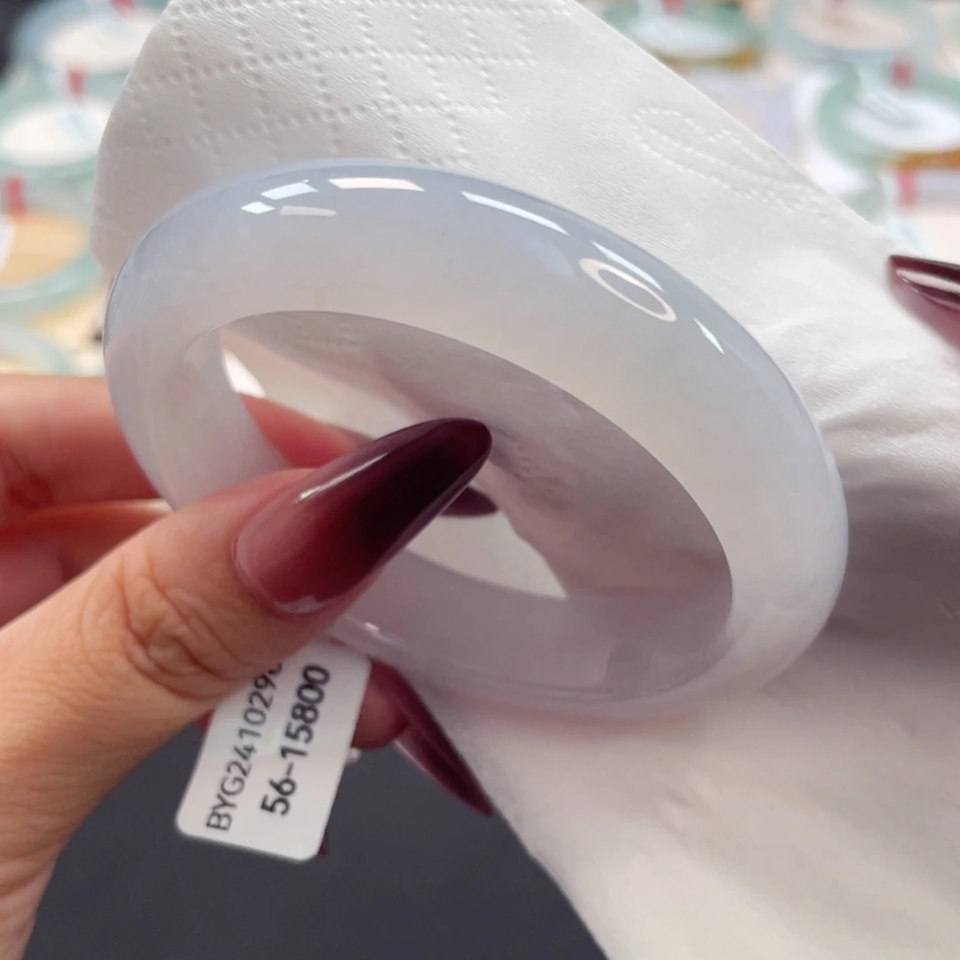 未镶嵌手镯翡翠56糯冰起胶粉白月光