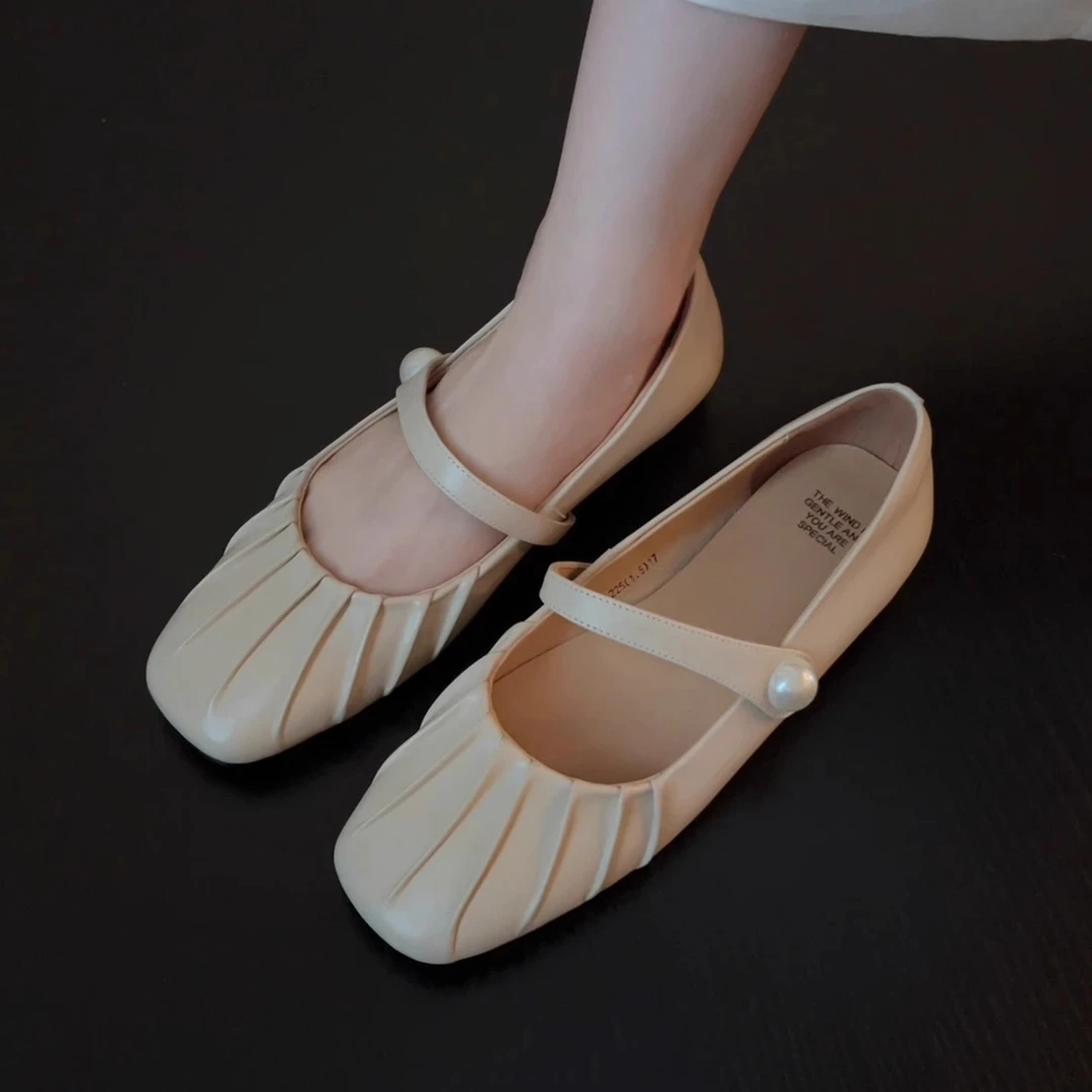 Pokoy-1cm法式高级感仙女风一字带方头平底单鞋女夏浅口