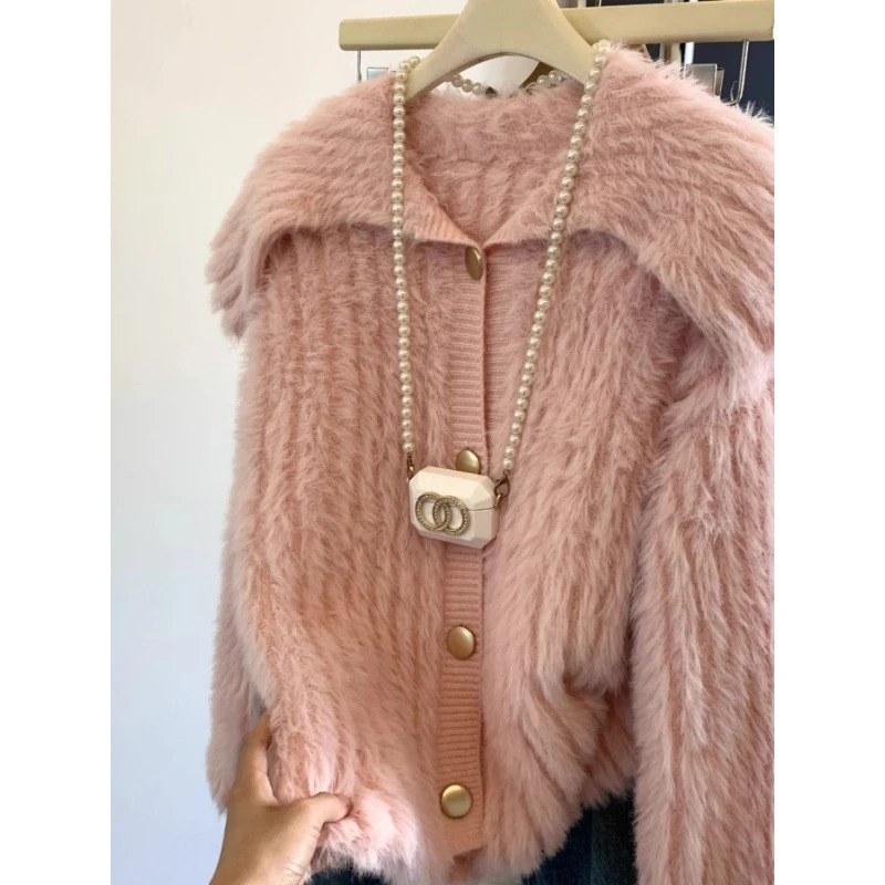 水貂外套娃娃绒毛慵懒毛衣加厚针织秋冬新款开衫上衣外穿