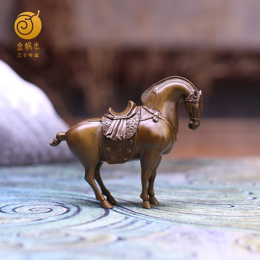 金蜗牛10#唐马黄铜铜器居家玄关办公室书房摆件国风礼品铜工艺品