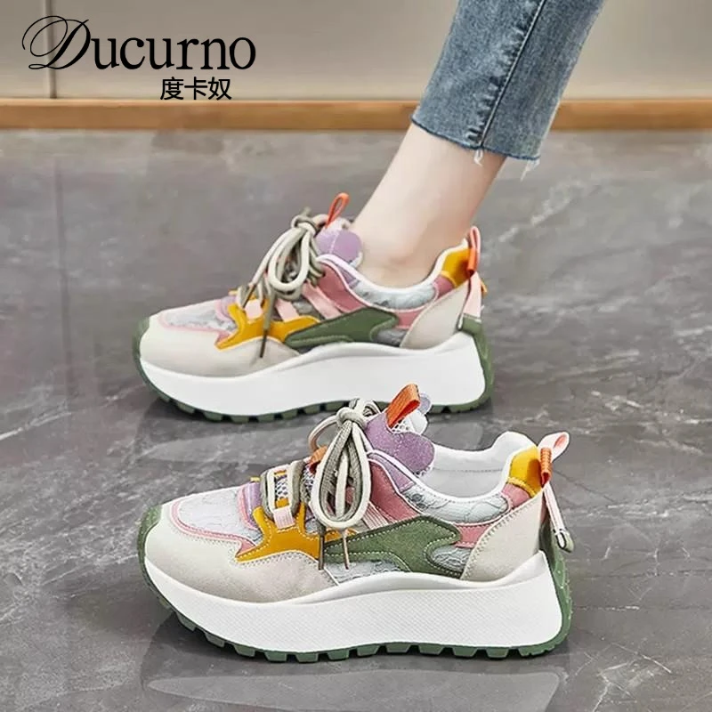 Ducurno港风厚底阿甘运动鞋女2025新款透气增高鞋子女ins潮牌百搭
