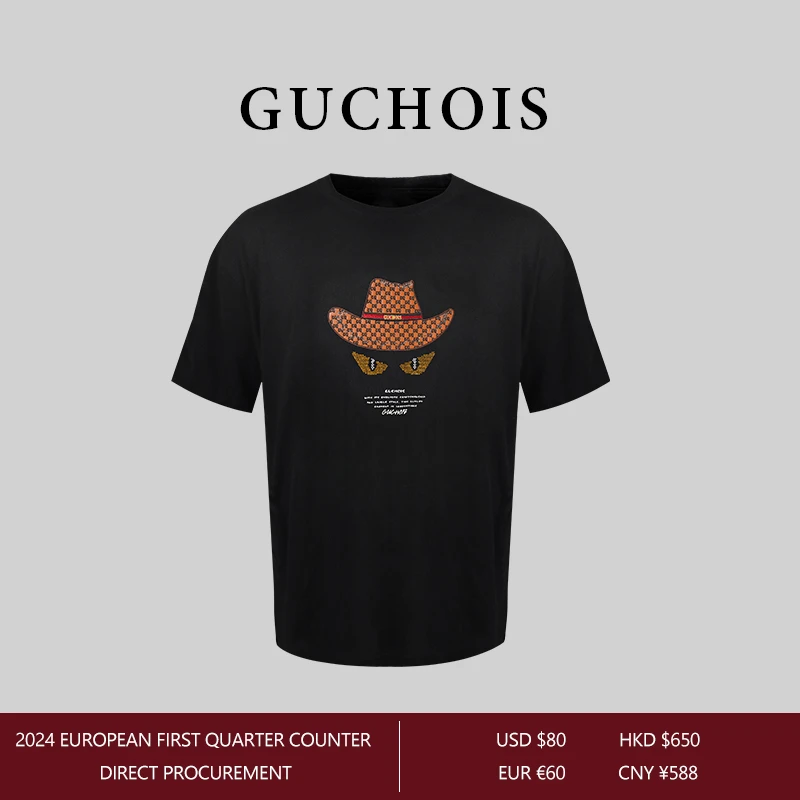 GUCHOIS【小恶魔100%重磅纯棉】刺绣2024夏季新款短袖T恤GU160