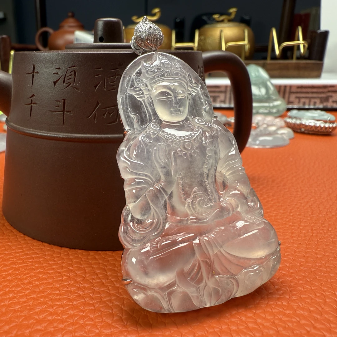 白冰翡翠度母观音18K金镶嵌（尺寸62x40x6)