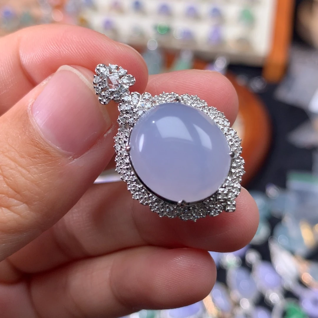 吊坠(不含链)18K金镶嵌翡翠