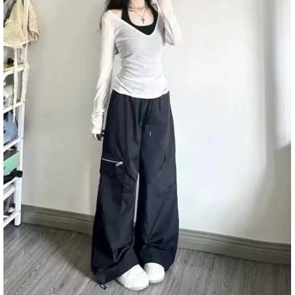 (小不点)纯欲风性感u领T恤新款辣妹显瘦叠穿上衣吊带两件套5016