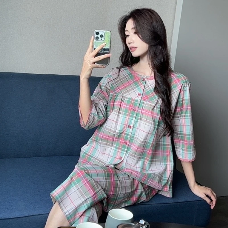 睡衣春夏款女2025新款纯棉五分袖七分裤秋季高级感全棉女士家居服