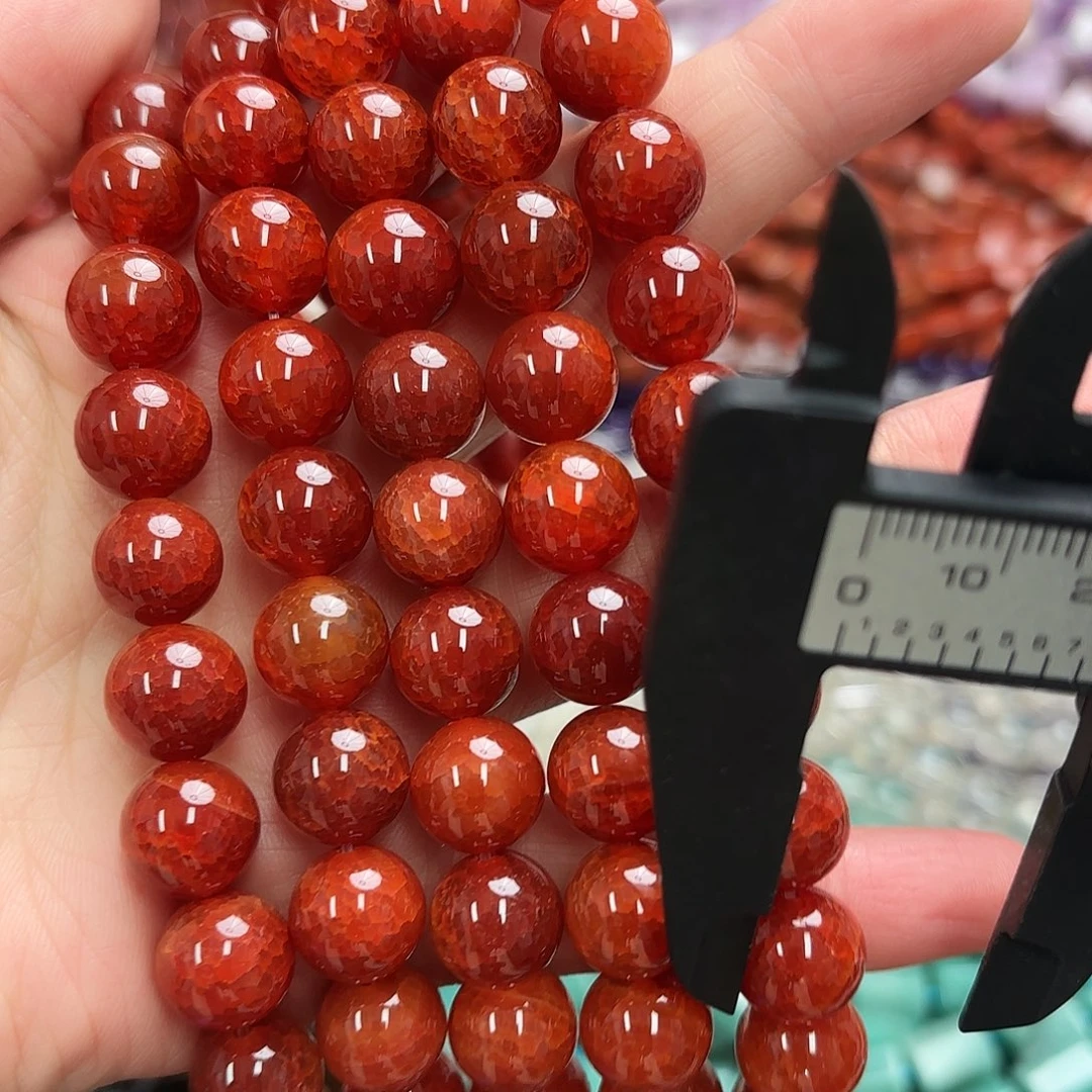 玛瑙/玉髓未镶嵌珠宝半成品卡12红龙纹玛圆珠一条