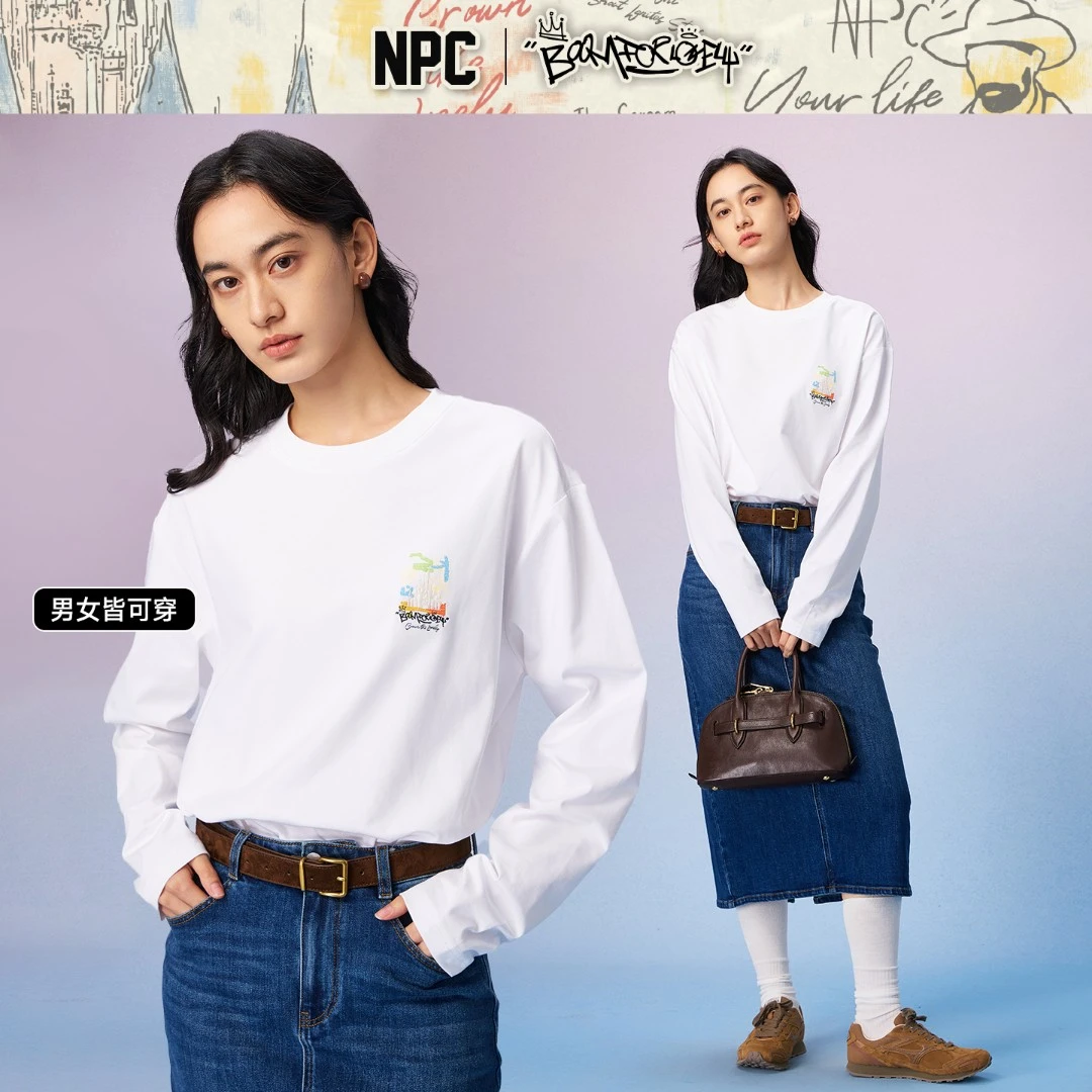 【国庆嗨购】NPC潮牌100%纯棉胸前光变城堡刺绣圆领长袖男NP57TL43