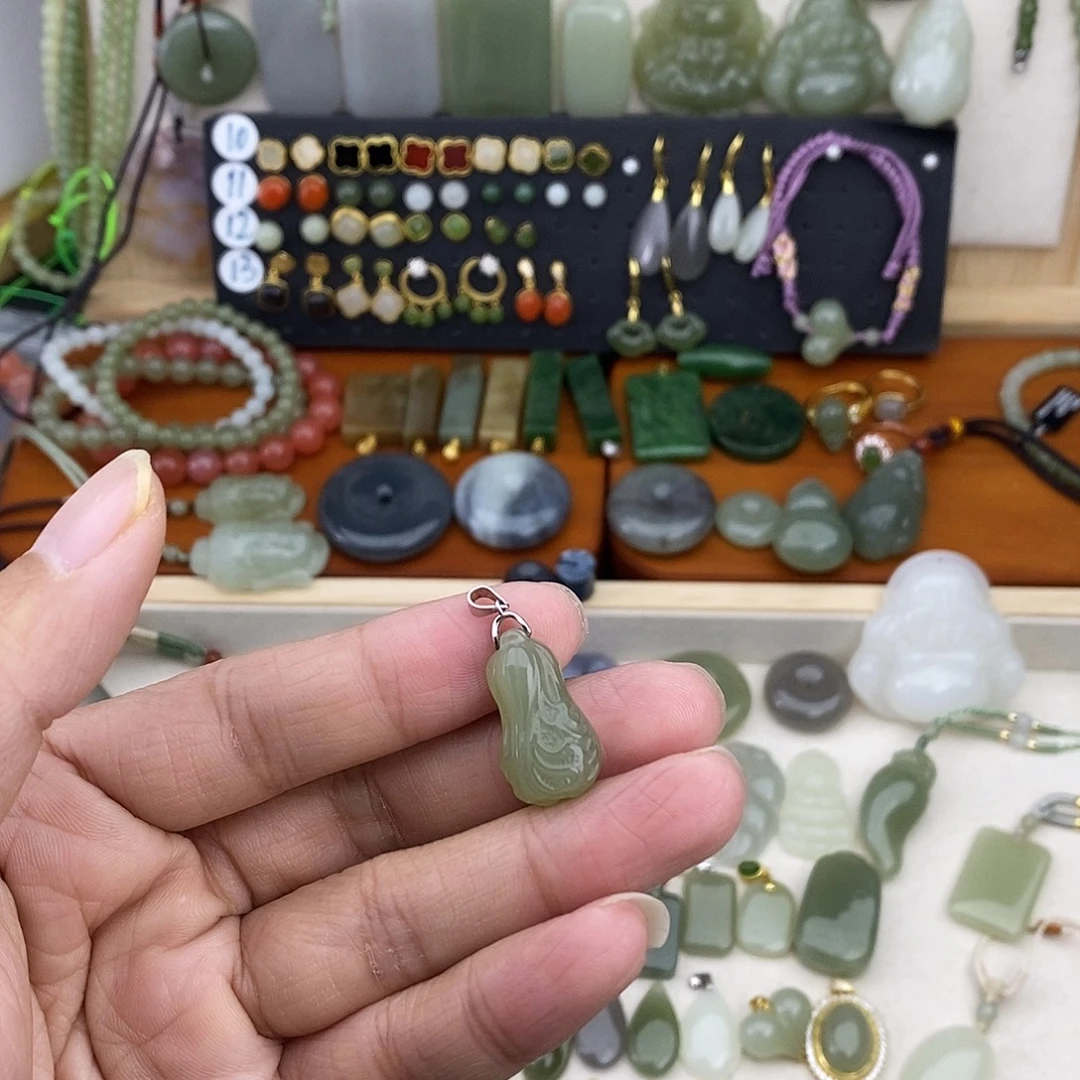 和田玉银S925镶嵌吊坠(不含链)