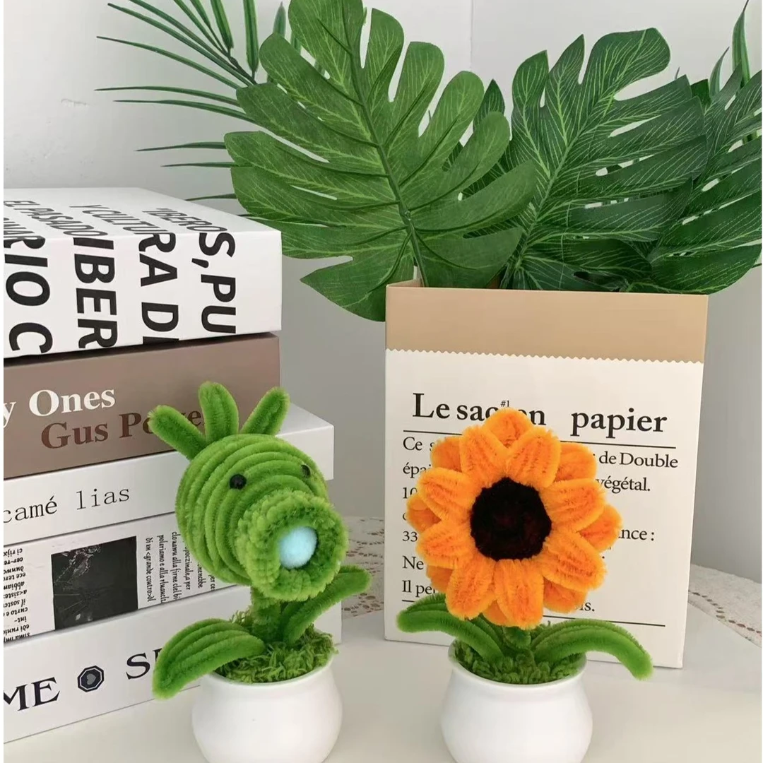 【成品批发 】 小盆栽 （含盆） 摆件扭扭棒花束玩具手工diy毛条