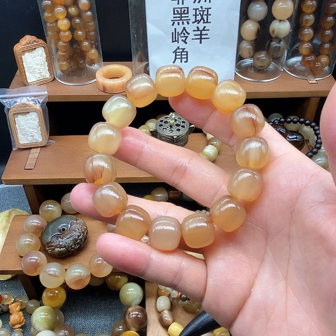 无非金属可*14x15老型珠羚羊角手串