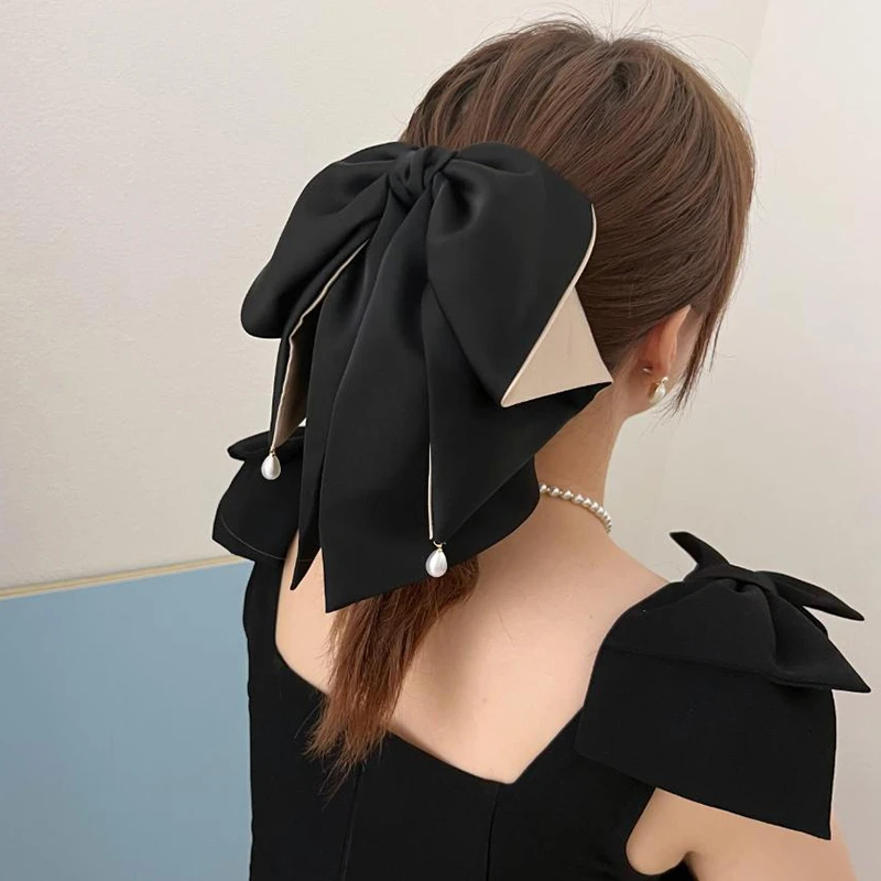 法式拼接缎面蝴蝶结抓夹后脑勺高级感显发量气质懒人夹子头饰发夹
