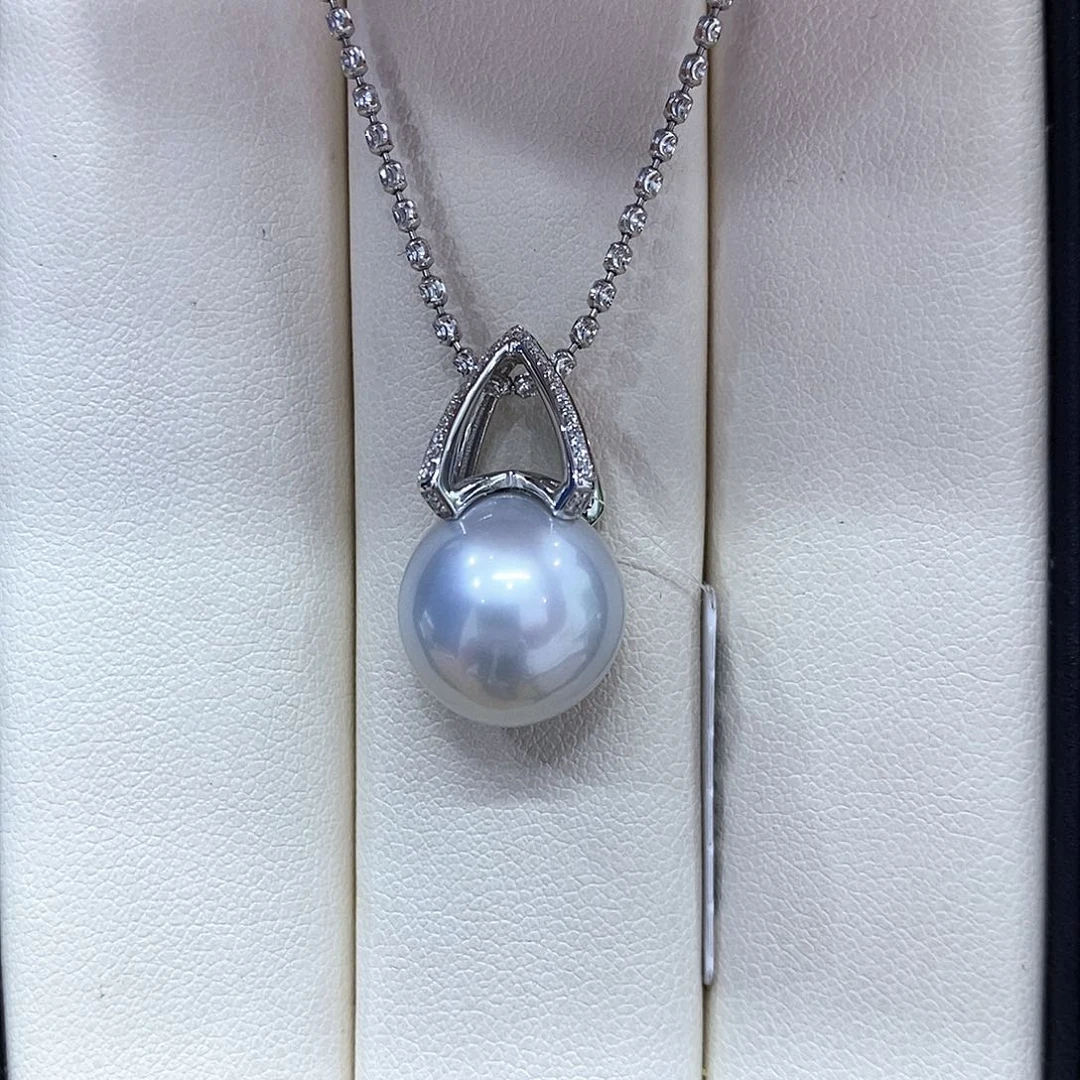 18K金镶嵌吊坠(不含链)海水珍珠13到14点位澳白