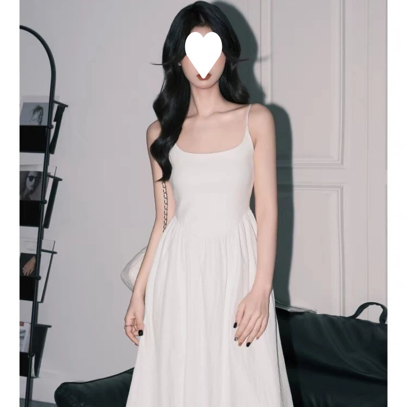 夏季长裙围巾领吊带仙女风连衣裙设计师长款女装性感修身法式收腰