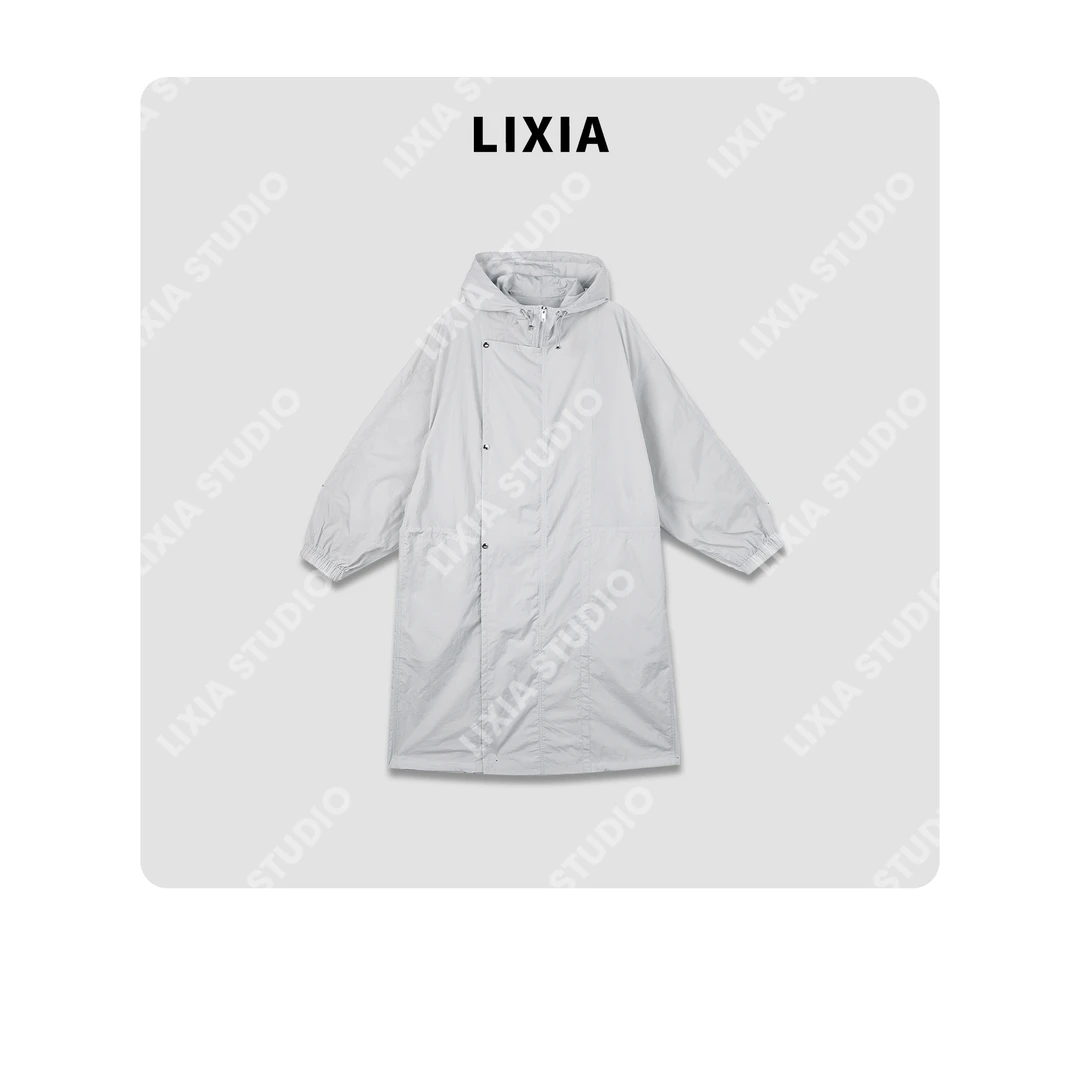 LIXIA【风行者】简约设计感薄款连帽排扣拉链冲锋衣-D7131