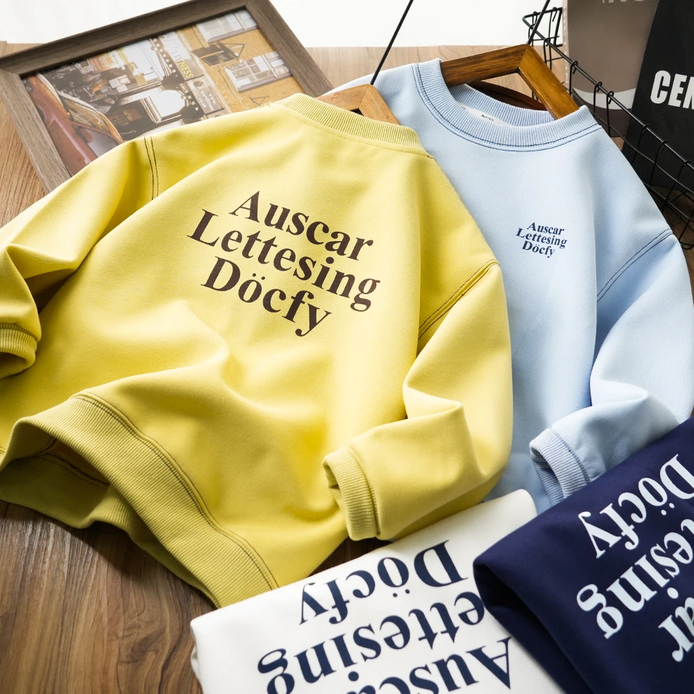 儿童男童秋季新款字母印花明线简约圆领卫衣中大童休闲上衣24QS53