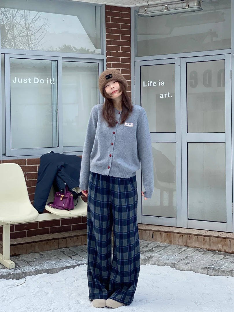 【蓝格裤】休闲感经典大格纹加绒休闲裤