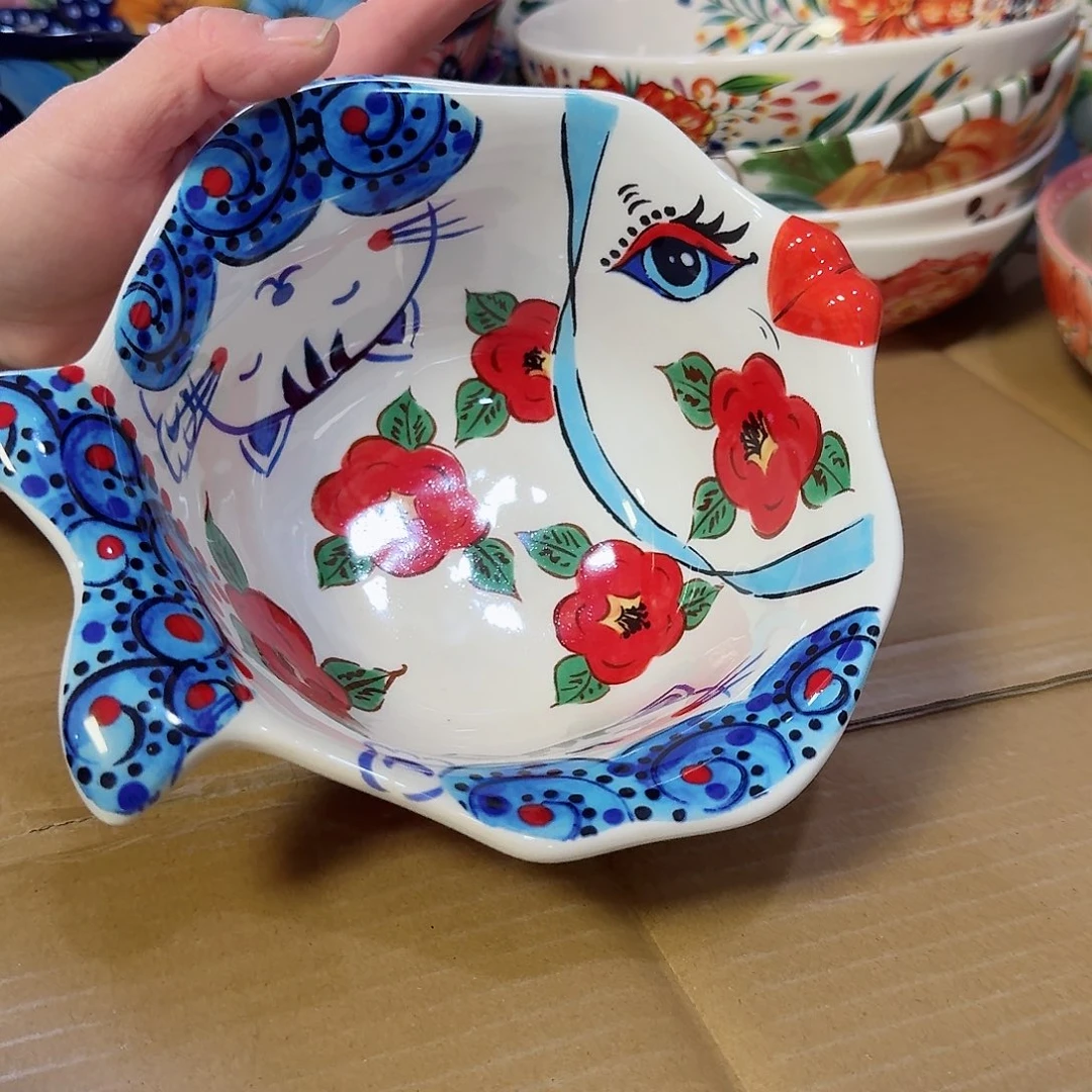 瓷7英寸猫鱼碗一只