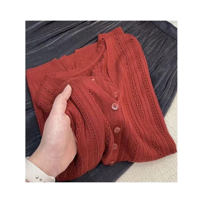 丽丽家~海棠短袖显瘦长袖时尚休闲夏季v领开衫针织衫