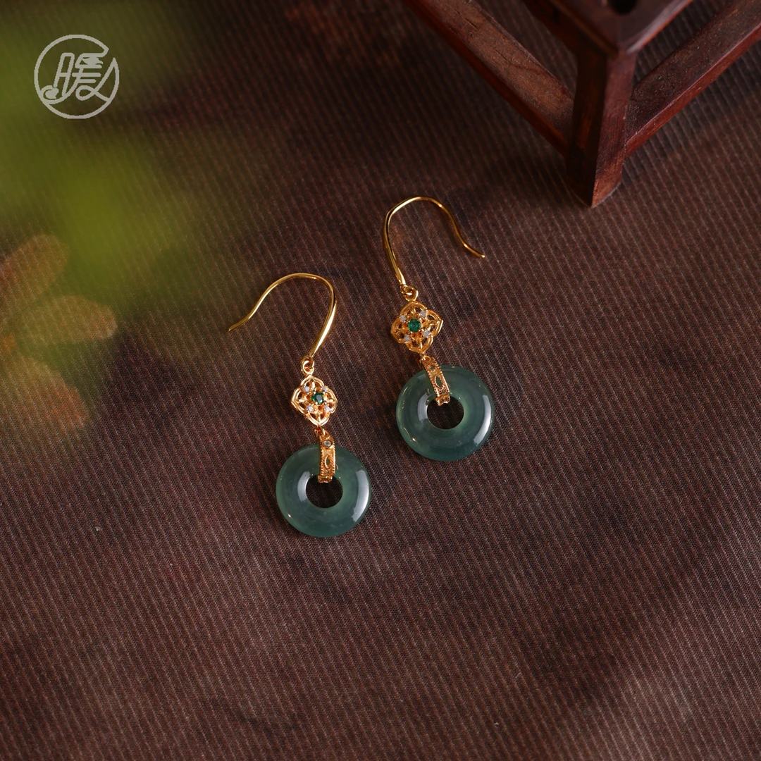Nuanyan/暖言天然翡翠耳环耳饰平安扣造型Z2636多样性发一