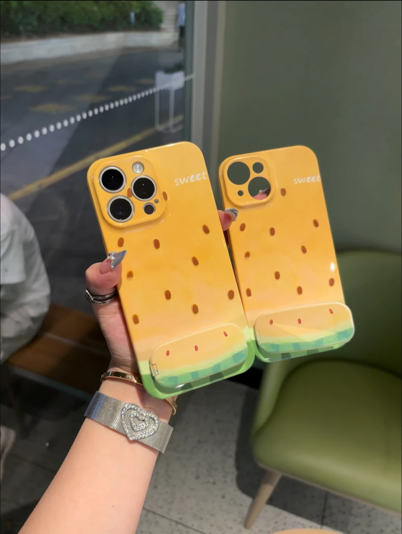 夏日哈密瓜镜子支架适用iPhone苹果16手机壳华为oppo小米15vivo