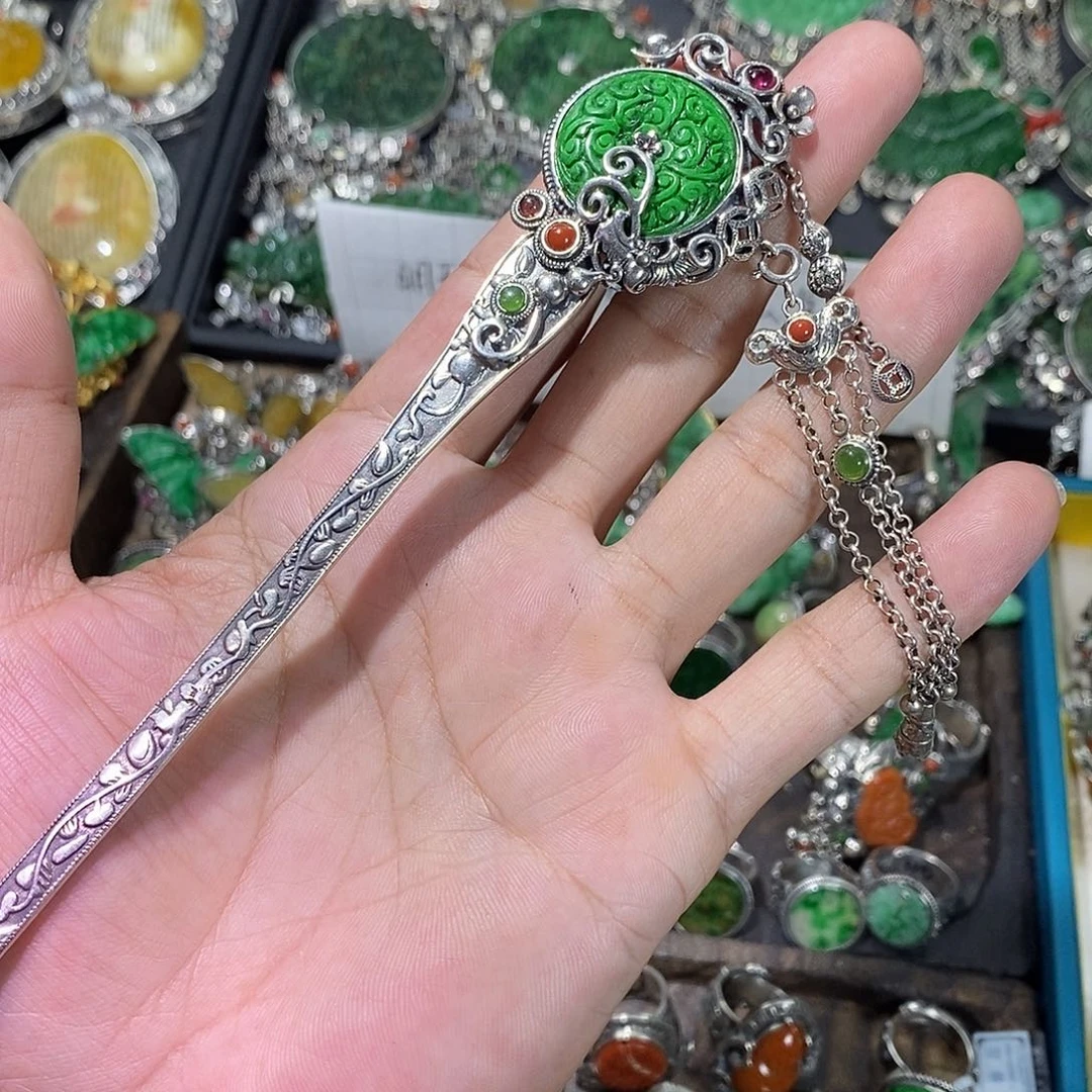 绿色平安扣发簪炸炸炸