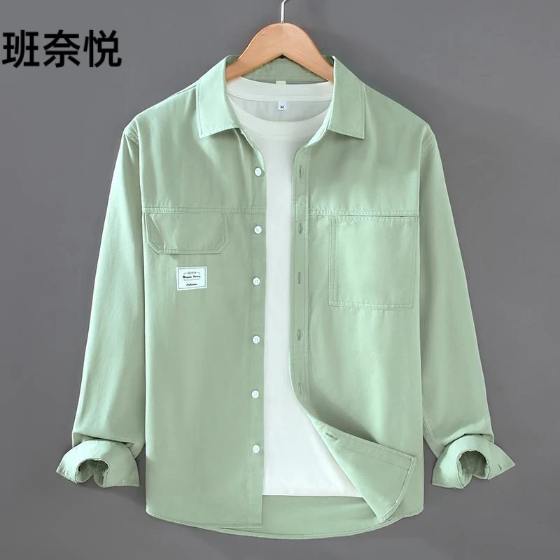 秋季工装衬衫男长袖薄款高级感时尚休闲宽松潮牌痞帅百搭衬衣外套