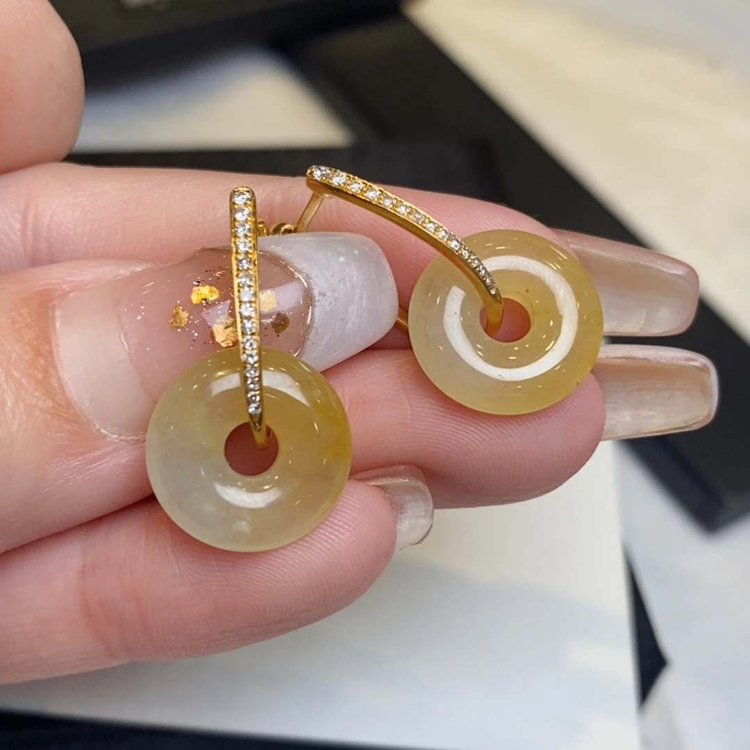 翡翠耳饰18K金镶嵌甜甜圈