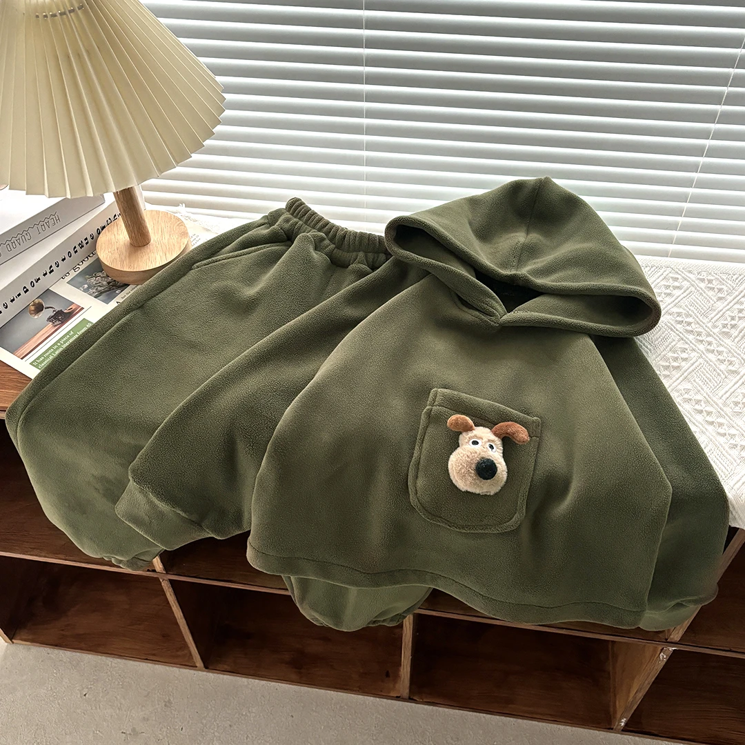 【立体公仔】儿童秋冬奥粒绒套装连帽韩版中小童卫衣保暖男女童洋气