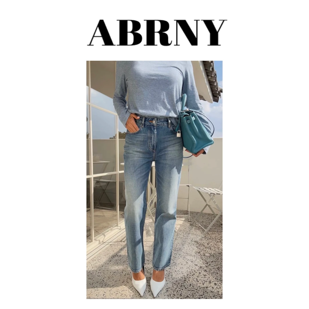 许小黑【难以拒绝】新款进口日本面料无弹中高腰复古直筒牛仔裤6427