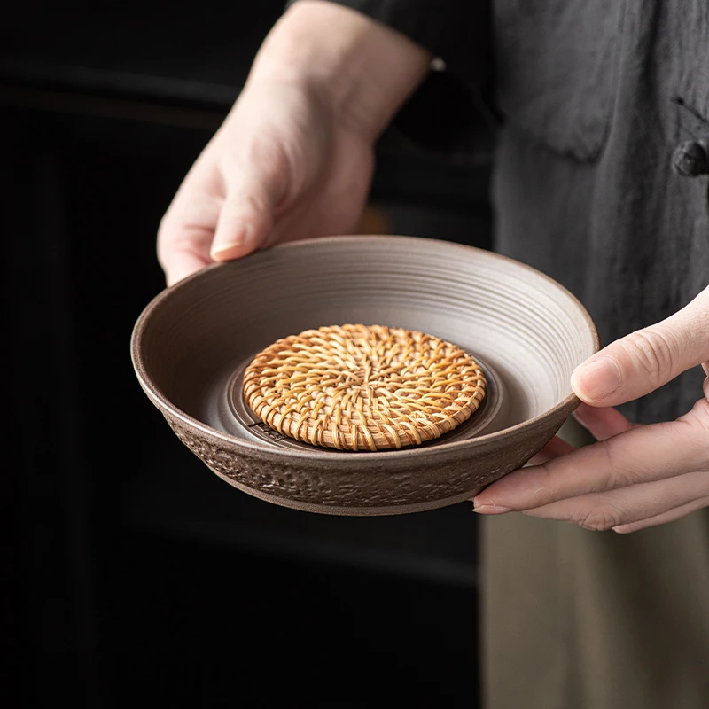 鎏金原矿粗陶日式壶承干泡台百搭复古小茶盘储水茶承壶托家用茶配