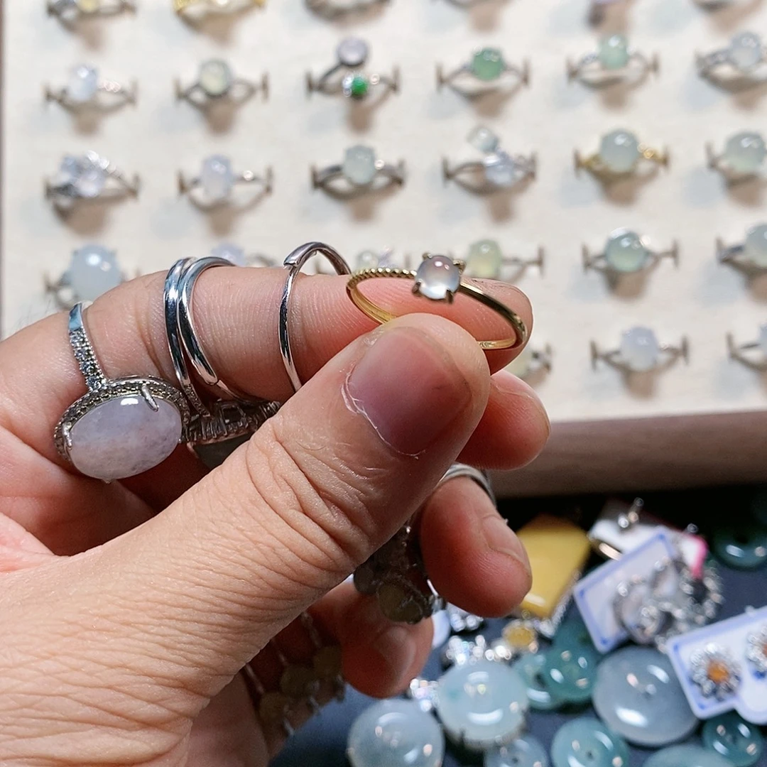 上***菜翡翠银S925镶嵌戒指