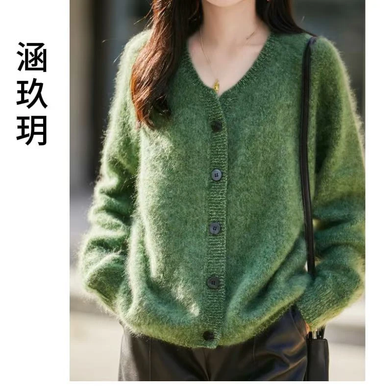 涵玖玥【重磅拉绒】黑扣开衫外套老钱风轻奢感影-LM889