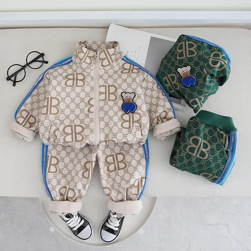 童装套装男小童满印帅气长袖立领卫衣休闲长裤春秋男宝潮装两件套