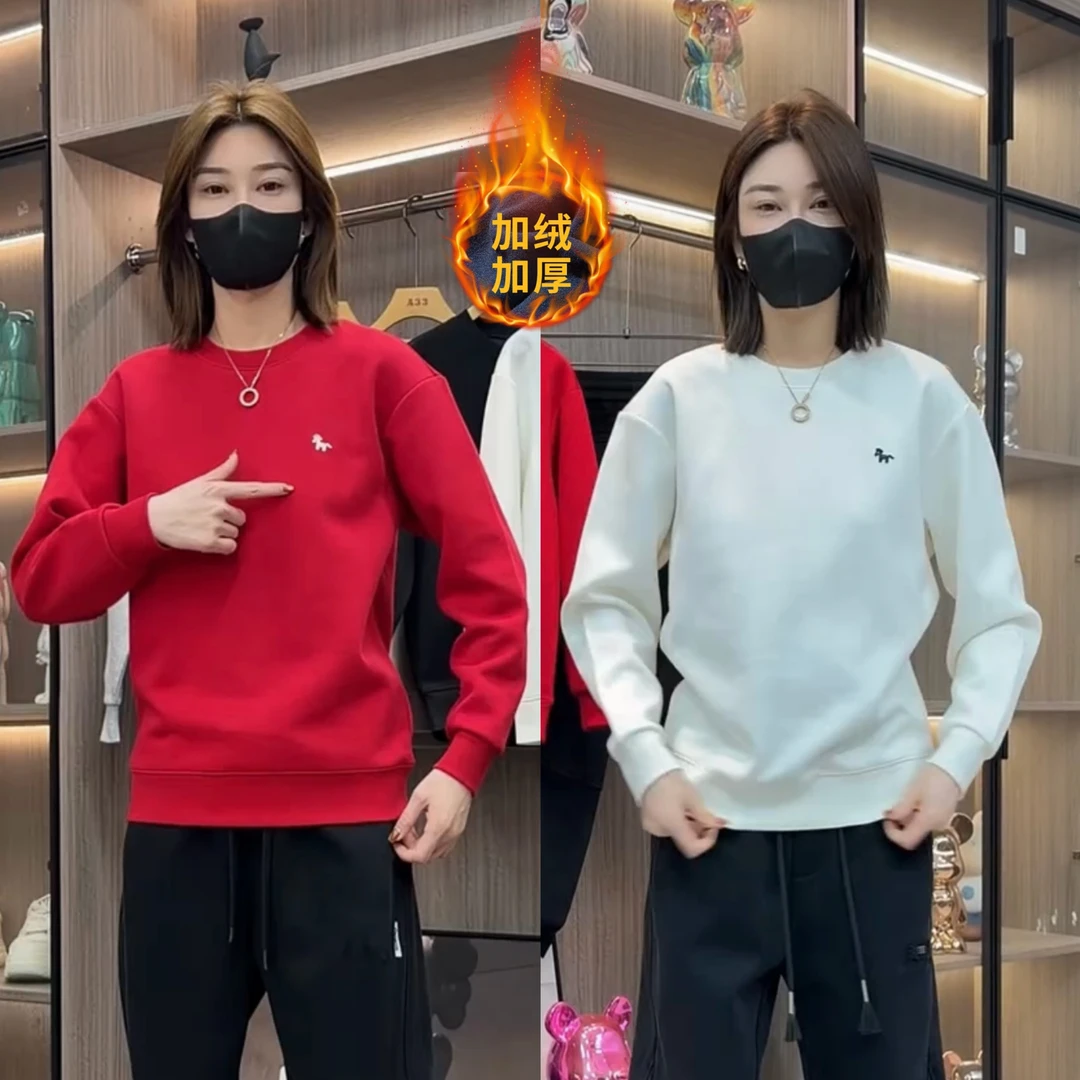 【马年新款】秋冬小马刺绣圆领卫衣情侣红色休闲时尚长袖打底卫衣男